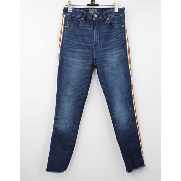 Abercrombie & Fitch Simone High Rise Ankle Jeans‎ Side Stripe Dark Blue 28 - Picture 2 of 7